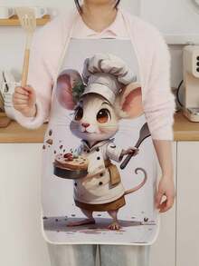 1 Piece Fun Mouse Chef Print Apron Polyester Great For Cooking Party Cleaning - Multicolor - View 6