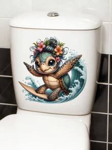 Pegatina decorativa pintada a mano con una linda tortuga marina para el tanque del inodoro, accesorios de decoración de baño, calcomanías florales para el tanque del inodoro, decoración del hogar, pegatinas, vinilos decorativos para el hogar, artículos de decoración de primavera para renovar tu hogar, pegatinas de decoración de ramas, regalos para cumpleaños y graduación