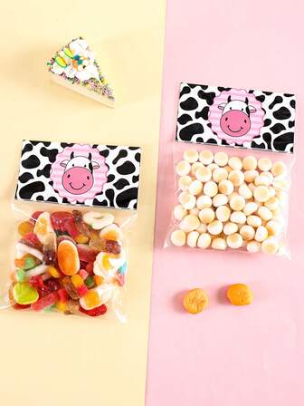 30/50pcs Cow Print Self Adhesive Party Gift Bags, Cute Cow Plastic Party Favors Bags Clear Cellophane Treat Bags, Farm Animal Theme Birthday Party Supplies Gift Packaging