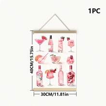 1pc Canvas Hanging Art Easy To Hang Holiday Cocktail Art: Pink Wine Bottle And Glass Collectible Wall Decor,Wall Art,Poster Room Decor
