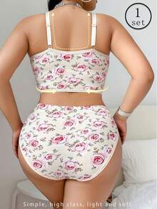 大码休闲印花内衣套装 - 粉色 - 查看 3