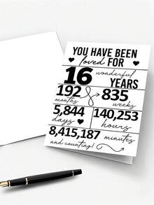 1pc ALLENG Sweet 16th Birthday Card With Envelope - Celebration Greeting Card, 16 Years Milestone Keepsake, Time Countdown Design, Thoughtful Gift For Teen'S Special Day - Multicolor - View 7