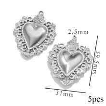 5PCS Stainless Steel Fashion Simple Rose Heart Pendant DIY Necklace Earrings Bracelet Jewelry Making Supplies Suitable For Women Gift