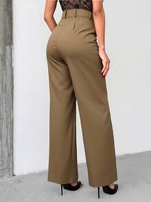 Liu Fashion Women's Wide Leg Pants With Fake Pocket, Formal And Elegant - màu nâu - Xem 2