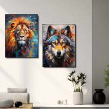 3pcs Animal Wall Arts Canvas Posters, Lion, Fox, Wolf Oil Painting HD Printing Optional Frame, Office, Living Room, Dining Room, Bedroom Home Decoration ,Wall Art With Frame