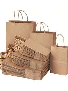 10pcs Brown Kraft Paper Bags With Handles-100% Takeaway Bags For Businesses, Retail, Grocery, BoutiqueSupplies, Parcel, Packaging, And Home Kitchen Items - - 10pcs - View 1
