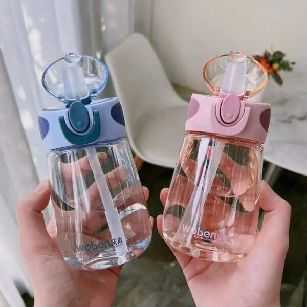 1 pièce, 400 ml / 13,5 onces, anti-fuite, anti-chute, anti-éclaboussures, matériau en PC+silicone antidérapant, style INS, tasse à paille portable, corps de tasse à motif antidérapant droit, couvercle de tasse anti-éclaboussures à rebond d'un seul clic, outil d'eau pour l'aventure en plein air toute saison et les voyages