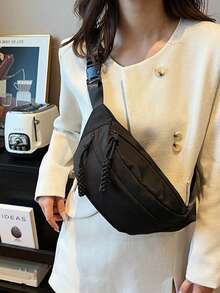 1pc Unisex Shoulder Bag Sling Crossbody Backpack Hiking Waist Pack Multipurpose Sling Bag, Mini Crossbody Bag Small Casual Waterproof Phone Chest Bag, Fashionable Large Capacity Black Crossbody Chest Pack Pouch Waterproof Backpack Belt Bag - Black - View 4