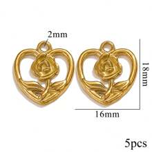 5PCS Stainless Steel Fashion Simple Rose Heart Pendant DIY Necklace Earrings Bracelet Jewelry Making Supplies Suitable For Women Gift
