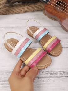 Summer Kids Cute Rainbow Slippers. Girls Flat Shoes, Elegant Girls Shoes, Suitable For Summer Beach Play And Casual Home Wear.