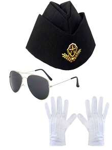 3 件装女士表演服装派对帽船形帽，时尚眼镜 - 黑色 - 查看 4