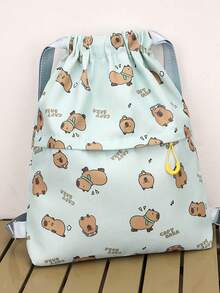 1pc Lightweight And Large Capacity Full Print Capybara Pattern Printed Bundle Backpack Drawstring Bag Travel School Bag, Fashionable And Popular, Suitable For School, Spring Outings, Picnics, Exquisite Appearance, Excellent Texture, Drawstring Closure, Suitable For Boy And Girl, It Is The Best Choice To Give As A Gift To Friends And Family. - Capybara Drawstring Bag - View 4