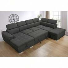 128"Sofa U Shaped Sectional Couch With Ottomans Reversible Modular Sofa 7 Seater Couch With Storage Seat,Living Room Furniture Sofa Sets With Adjustable Headrest, Grey - 1 - View 4