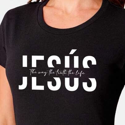 CAMISETA CASUAL, ROPA CRISTIANA, CAMISETA DE MUJER DE MANGA CORTA DE CUELLO REDONDO CON ESTAMPADO DE LEMA SIMPLE, VERSÁTIL PARA USO DIARIO. CAMISETAS GRÁFICAS PARA MUJER   Letras  Casual  Dulce          Deportivo  Casa  Diario  Calle  regreso a casa  viaje  Deportes y fitness