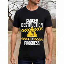 Cancer Destroys Progress - Warning Sign Inspirational Print, Strength And Light Of Hope, Cotton Short-Sleeved T-Shirt, A Unique Casual Statement Of Choice For Supporters - Black - View 1