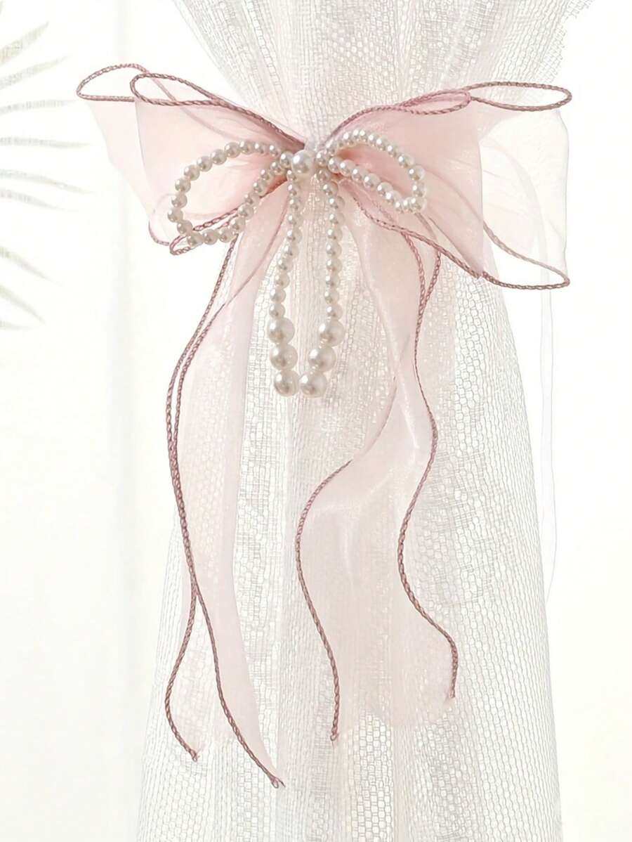 1 قطعة/ 2 قطعة حبل ربط وتنظيم ستائر المنزل، مشابك ستائر ذات زخارف عقدة الفراشة اللؤلؤ المزيف DIY لتثبيت واستنساب الستائر، مناسبة لديكور غرف المعيشة والمكاتب