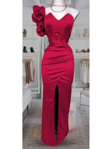 VESTIDO LARGO CON ESCOTE DE CORAZON - Rojo - Ver 2