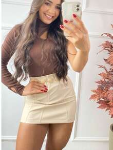 Leather Waist Skirt Fashion Summer - Beige - View 1