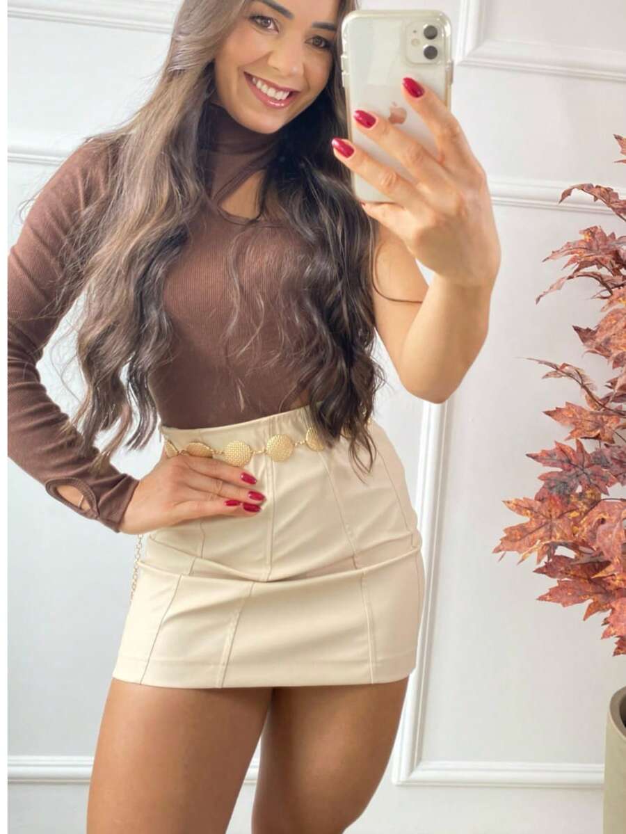 Leather Waist Skirt Fashion Summer - Beige - View 1