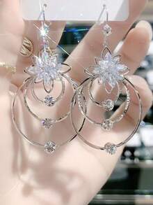 时尚夸张多层大圆形耳环，女士时尚个性高档优雅吊坠耳环 - 銀色 - 查看 4