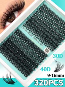 Kit de pestañas postizas rizadas y esponjosas con rizado D, 30D+40D+50D+60D+80D, 320 racimos de pestañas de estilo mixto de 10-18mm, set de pestañas dramático para principiantes, reutilizable con pegamento, incluye pincel para pestañas, pinzas y herramientas aplicadoras, ligero, portátil, pestañas listas para exterior