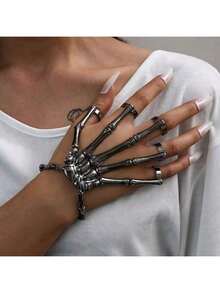 2025-新款欧美手链时尚个性朋克骷髅手骨百搭五指戒指手链可调节一体链 - 生日礼物 - 毕业礼物 - 礼物 - 彩色 - 查看 3