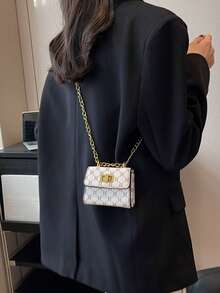 Bolso cruzado tipo mini de patrón geométrico de moda para mujer - Blanco - Ver 3