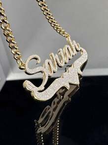 1 Set de joyería personalizada con texto de moda, collar con placa con nombre, juego de aretes exageradamente grandes, estilo enamorado del Día de San Valentín, collar enchapado en oro de 18k de acero inoxidable, empaquetado en una elegante caja de regalo de alta gama, como regalo para seres queridos en el Día de la Madre y el Día de San Valentín