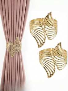 2pcs/1PC Golden/Silvery Double Wing Pattern Spring Curtain Tiebacks, Design Unique, With Adjustable Hollow Curtain Buckle, Suitable As A Bedroom Curtain Tie Or Living Room Curtain Tie, 57gsm