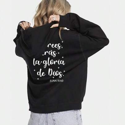SUDADERA BÁSICA INFORMAL CON ESTAMPADO PARA USO DIARIO DE MUJER, FRASES BIBLICAS, TOPS DE MANGA LARGA  Letras  Color combinado  Casual  Dulce  Poliéster  Cordón  Bolsillo  Cremallera