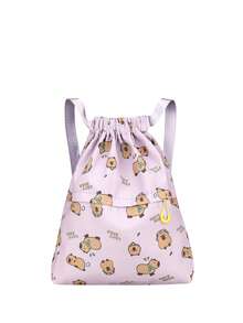 1pc Lightweight And Large Capacity Full Print Capybara Pattern Printed Bundle Backpack Drawstring Bag Travel School Bag, Fashionable And Popular, Suitable For School, Spring Outings, Picnics, Exquisite Appearance, Excellent Texture, Drawstring Closure, Suitable For Boy And Girl, It Is The Best Choice To Give As A Gift To Friends And Family. - Capybara Drawstring Bag - View 13