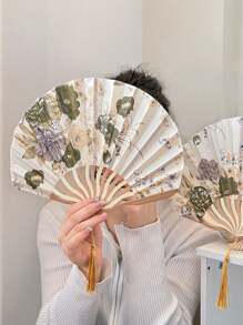 1 Stück handgehaltener Faltfächer, Fächer, Retro Blumenfächer, bemalte Fächer, goldene Fächer, Satin Fächer, faltbarer Fächer, Hochzeit Handfächer, Party Handfächer, dekorative Fächer, hölzerner Faltfächer, Heimdekoration Ornamente & Accessoires/dekorative Fächer, chinesischer Stil als Kirchenhochzeitsgeschenk