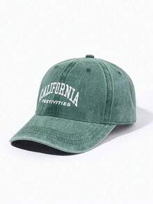BONNY BOOM 1件水洗綠色刺繡「CALIFORNIA」字母棒球帽，中性款，適合情侶配戴，適合戶外運動與節日禮物，女款卡車帽棒球帽 - 綠色 - 查看 3