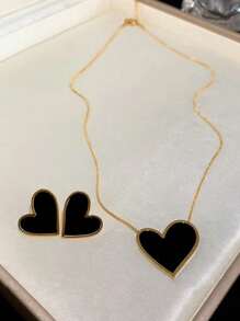 1 Set de joyería de acero inoxidable con diseño asimétrico de corazones romántico, adecuado para que las mujeres lo usen en el compromiso o como regalo