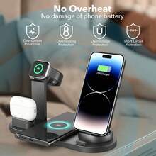 6 合 1 无线充电站，15W/7.5W/5W 无线充电，3 合 1 充电集线器 5V/0-1.5A MAX，3W 耳机充电，带 43.3 英寸 USB 连接线，多设备快速充电站，办公室无线充电器，桌面充电整理器，兼容 16、15、14、13、12、8、Galaxy S24、S23、S22、A54、A52 和系列 3/2 兼容 16 15 14 13 12 11 X 8 Pro Max/Pro/Mini/Plus，兼容 兼容 适用于办公室、宿舍和家庭 - 黑色 - 查看 7