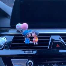 2pcs Cute Couple Doll Decorations For Car Interior, Fit For Dashboard, Air Vent, Display - Blue - View 2