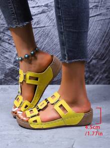 Women's Soft Bottom Thick Sole Studded Hollow Out Slippers, Plaid Glitter Elegant Party, School, Sports, Beach, Boho, Casual, Cute, Wedding, Sexy Nightclub Style, Wedge Hollow Studded Sandals For Outdoor Party, Office, Wedding, Holiday, Summer