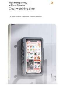 360° Rotatable Bathroom Phone Holder - Wall Mounted, Transparent Anti-Fog Touch Screen Holder. Bathroom Accessories, Shower Smartphone Holder/Phone Box, Suitable For Bathroom And Toilet, Bathroom Plastic Shower Curtain, Kitchen, Convenient For Watching Movies/Watching Live Broadcasts.