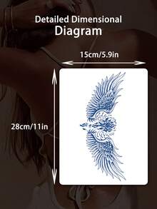 1pc Fashionable Cool Temporary Tattoo Sticker, Semi-Permanent Plant-Based Tattoo, Blue Fake Tattoo One-Time Use, Couple Tattoo, Floral, Chain, Wing Designs, Waterproof Non-Reflective Easy To Use, Highly Realistic, Suitable For Women Or Men On Chest, Waist, Abdomen, Leg, Arm, Lasts 7-14 Days, Music Festival Party Supplies