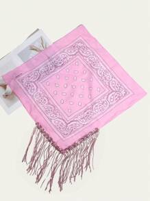 1buc Damă Casual Negru/Alb Motiv Paisley Auriu Paiete Ciucuri Bandana Eșarfă pătrată, Potrivită pentru călătorii, în aer liber și ținute zilnice, toamna de iarnă