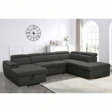 128"Sofa U Shaped Sectional Couch With Ottomans Reversible Modular Sofa 7 Seater Couch With Storage Seat,Living Room Furniture Sofa Sets With Adjustable Headrest, Grey - 1 - View 1