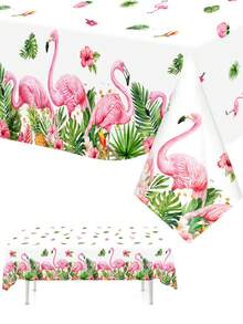 1pc Flamingo Plastic Tablecloth - 86.61 X 51.18 Inches, Tropical Hawaiian Style Disposable Tablecloth, Rectangular Flamingo Tablecloth For Picnic, Flamingo Hawaiian Theme Birthday Party Decoration - Multicolor - View 7