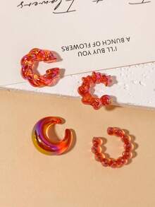 5 件/套无穿孔亚克力彩色多巴胺简约个性化甜美耳夹耳环套装包括新月、心形、星形、扭珠、C 形耳环珠宝礼物，适合女性