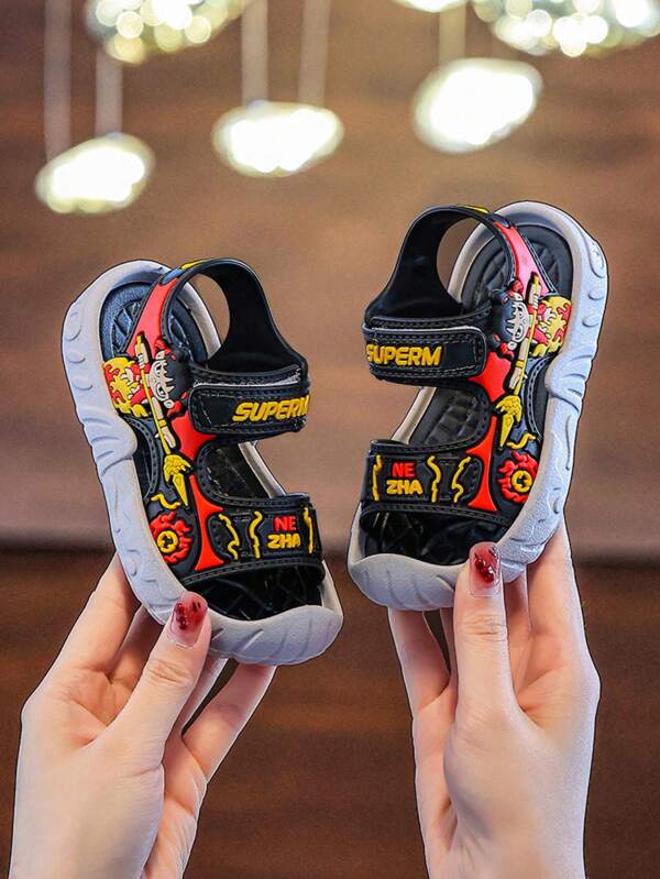 Kids Dinosaur Print Anti-Slip Soft Bottom Sandals For Toddler Boys, Cartoon Design, 0-6 Years Old, Spring & Summer
