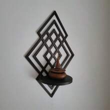 Beautiful Floating Wood Wall Accent Shelf, Geometric Diamond Plant Wall Handing Shelf, Decorative Succulent Candle Wall Decor Crystal Shelf