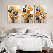 1/3pcs Abstract Leaf Artwork Wall Art Posters, Modern Style Wall Art, Warm Toned Leaves Canvas Wall Art, Contemporary Decorative Paintings, Perfect For Seasonal Decorations Including Spring, Summer, Autumn, And Winter, Ideal For Bedroom, Office, Living Room, Wall Decor, Home And Dorm Decoration, Great Gift For Housewarming, Unframed / Framed ,Wall Art With Frame - Multicolor - View 1