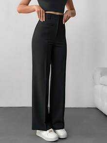 Liu Fashion Women's Wide Leg Pants With Fake Pocket, Formal And Elegant - 黑色 - 查看 5