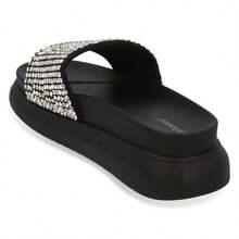 Zapato Sandalia De Piso Para Mujer Con Detalle De Brillos Elegante En Material Sintético - Negro - Ver 3