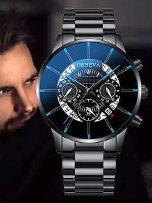 1pc Retro Men's Stainless Steel Watch Luxury Quartz Wristwatch Calendar Clock Men's Business Casual Watch Fashion Items That Enhance Men's Charm, Choices For People With Taste Father's Day Gifts Are The Best Way To Express Love To Fathers.