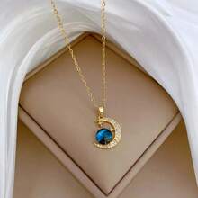 Y2K Starry Sky Planet Light Luxurious Temperament Gorgeous Necklace Star And Moon Versatile Stainless Steel Clavicle Chain - Dây chuyền C - Xem 2